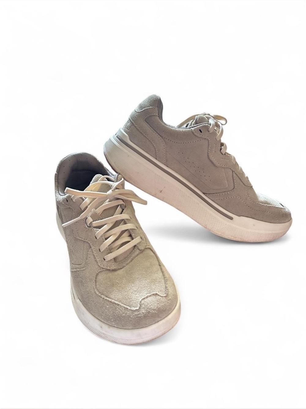 AHNU womens light grey suede sneakers